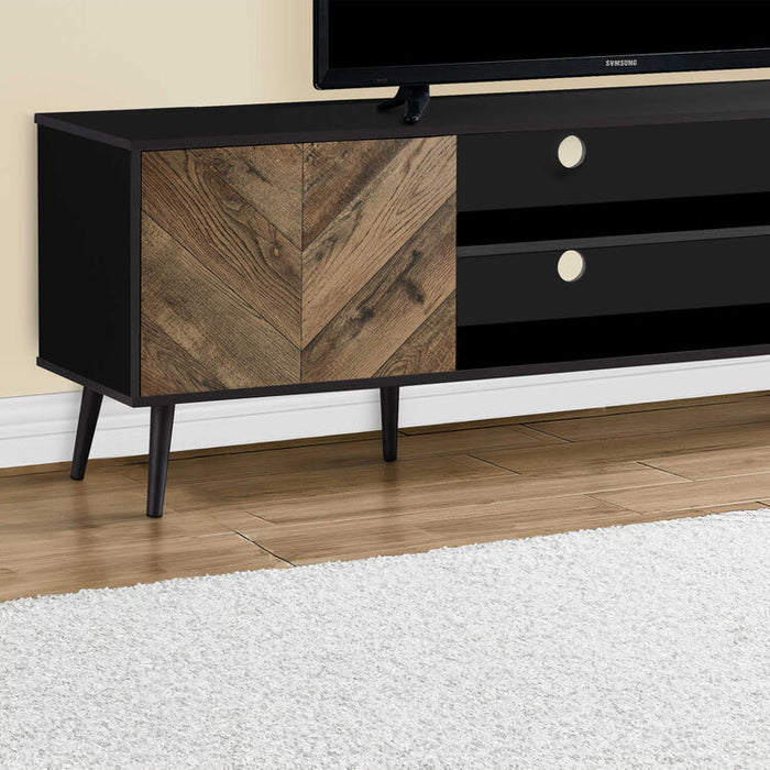 Monarch Specialties I 2781 | Meuble pour téléviseur 72'' - Base noir - Avec 2 portes simili-bois-SONXPLUS Joliette