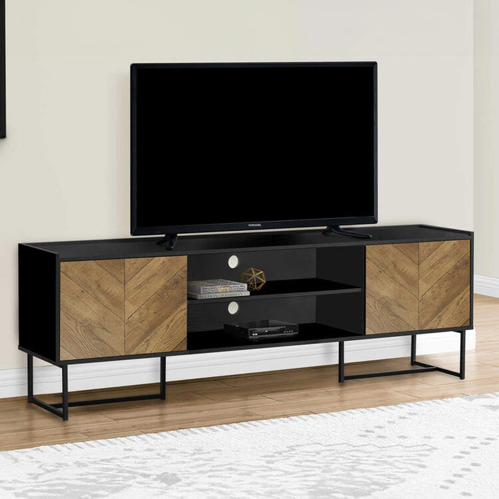 Monarch Specialties I 2752 | Meuble pour téléviseur 72'' - Base de métal noir - Avec 2 portes simili-bois-SONXPLUS Joliette