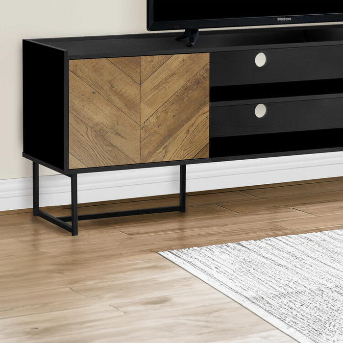 Monarch Specialties I 2752 | 72'' TV stand - Black metal base - With 2 wood-like doors-SONXPLUS Joliette