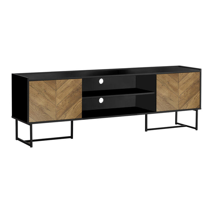 Monarch Specialties I 2752 | Meuble pour téléviseur 72'' - Base de métal noir - Avec 2 portes simili-bois-SONXPLUS Joliette