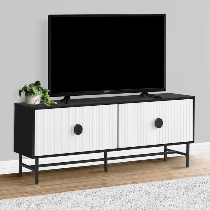 Monarch Specialties I 2732 | 60'' TV stand - Black metal base - 2 white doors-SONXPLUS Joliette