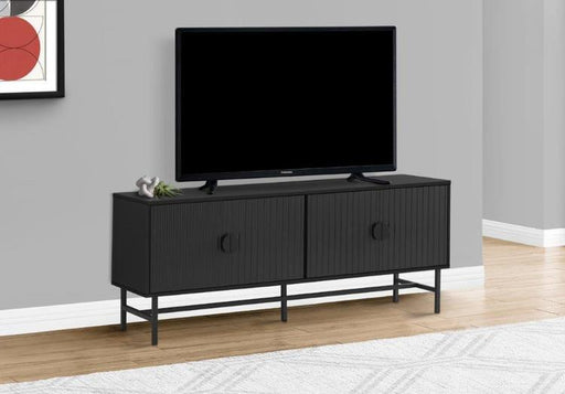 Monarch Specialties I 2732 | Meuble pour téléviseur 60'' - Base de métal noir - 2 portes noires-SONXPLUS Joliette