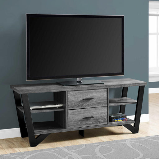 Monarch Specialties I2762 | TV stand - 60" - 2 Storage drawers - Grey/Black-SONXPLUS Joliette