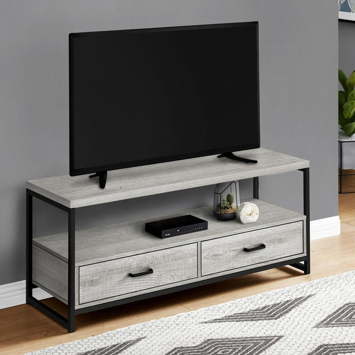 Monarch Specialties I 2871 | TV stand - 48" - 2 Storage drawers - Black metal - Grey imitation wood-SONXPLUS Joliette