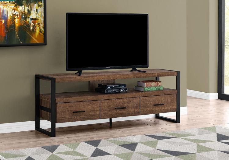 Monarch Specialties I2820 | TV stand - 60" - 3 Drawers - Dark brown-Sonxplus 